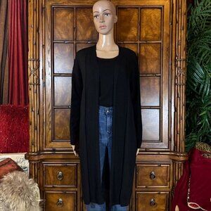Marla Wynne Black Ribbed Inserts High Side Slits Cardigan